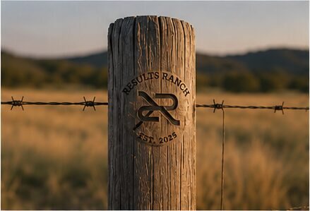 Branded Results Ranch fence post along the perimeter