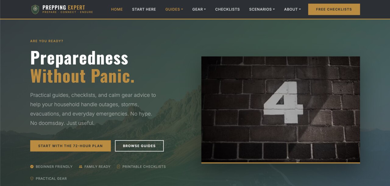 Homepage of Prepping Expert, built by Results Ranch